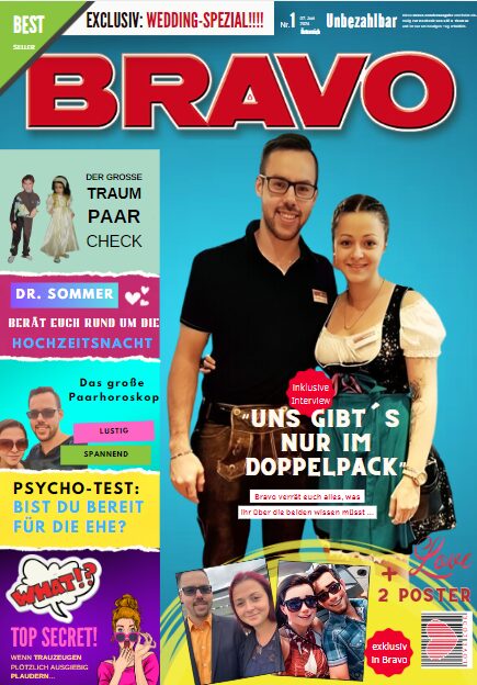 Vorlage Bravo Hochzeitszeitung in Canva bearbeiten